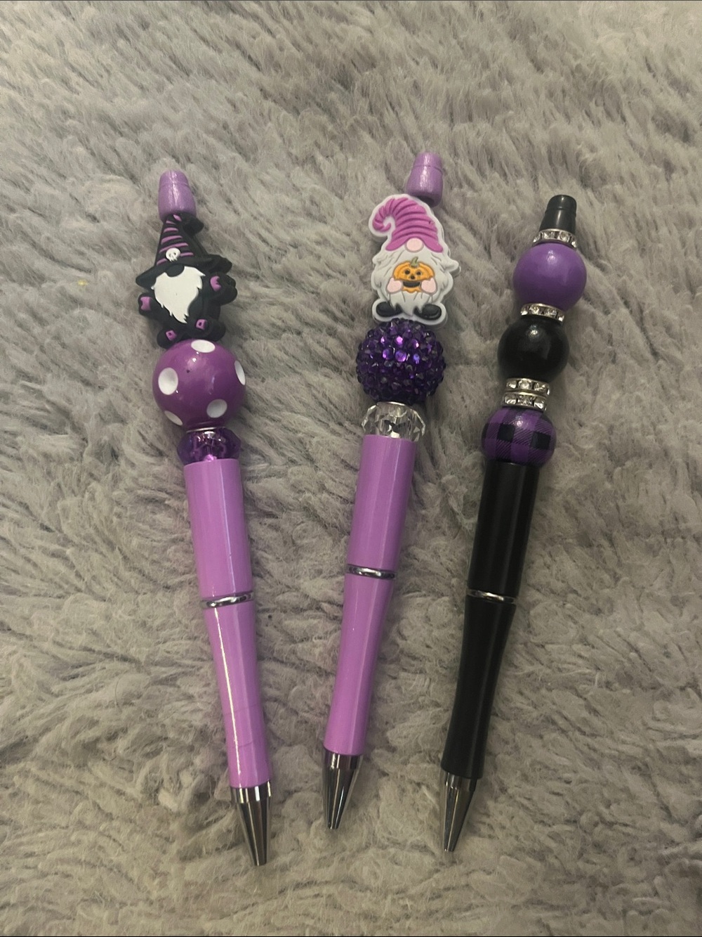 Decorative Purple Bead Top Ballpoint Pens - Set of 3 Halloween Gnomes 16